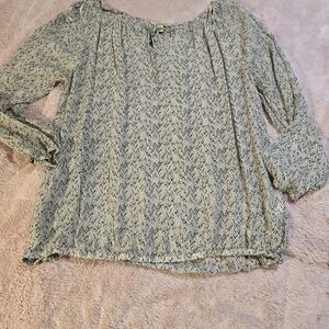 Lucky Brand Black and Cream Patterned Blouse